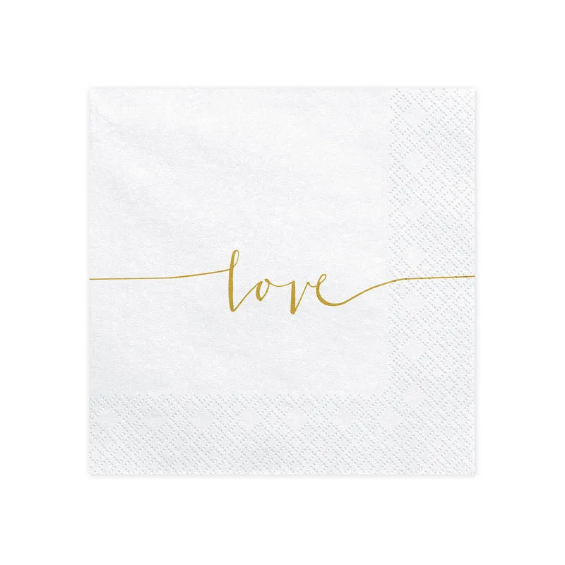 Servietten "Love" 20Stk./33x33cm | Weiß/Gold
