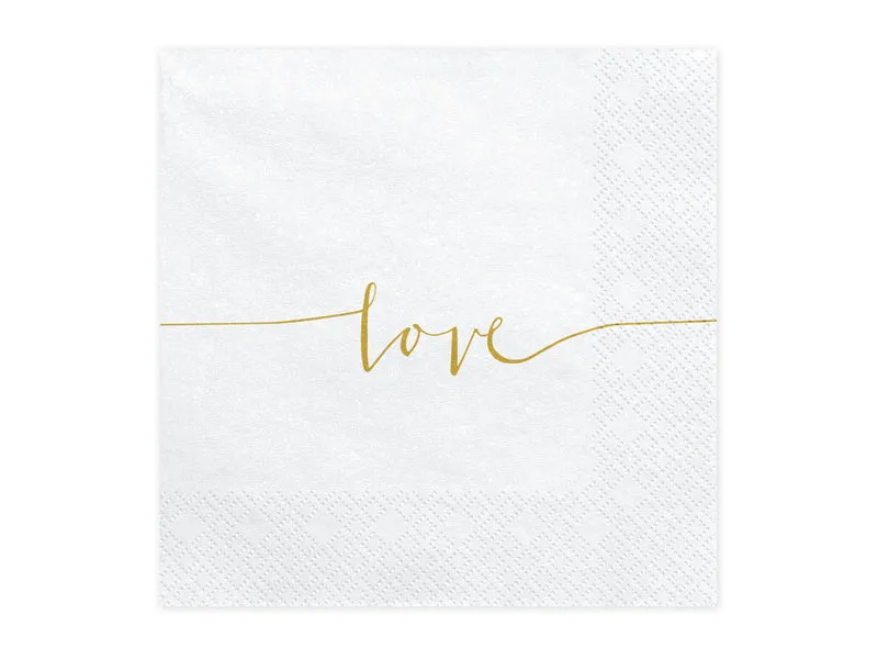 Servietten "Love" 20Stk./33x33cm | Weiß/Gold