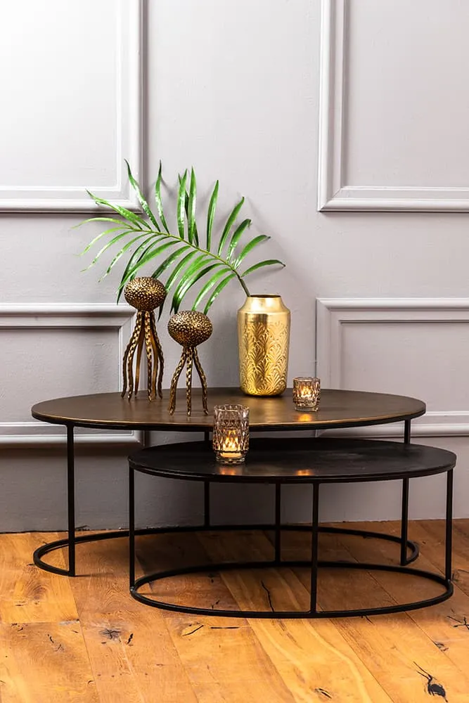 Couchtisch PAXSON - oval antik bronze+dun
