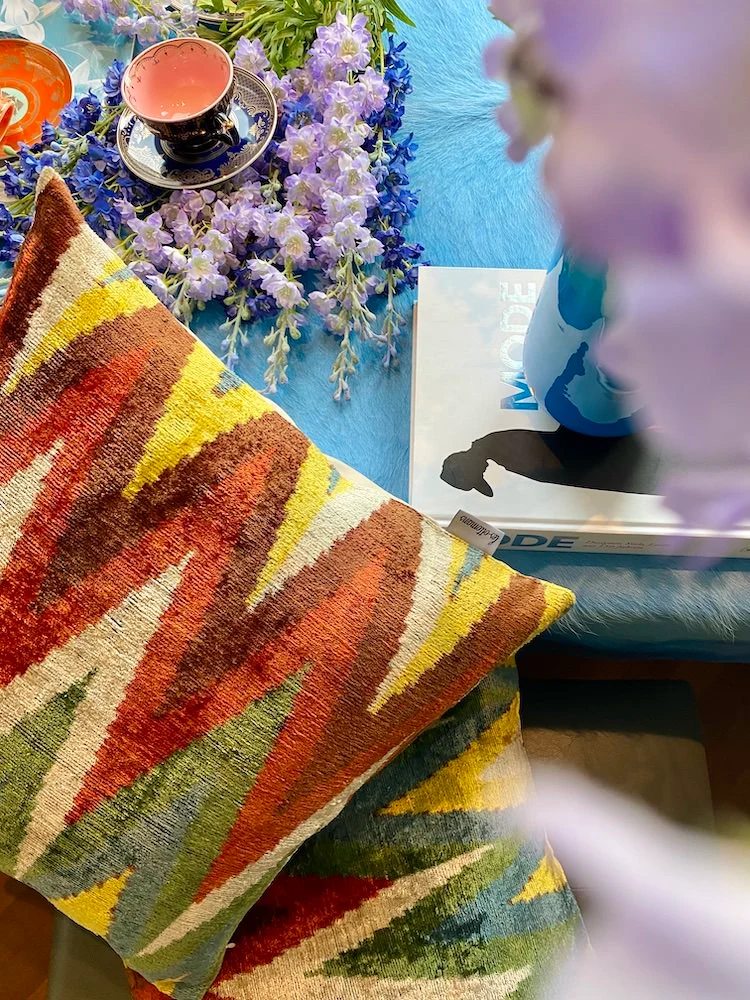 Samtkissen 'IKAT' - bunt-mix 50x50 cm