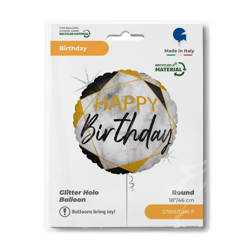 Folienballon "Happy Birthday - Marble Mate" Ø 35 cm | Mehrfarbig
