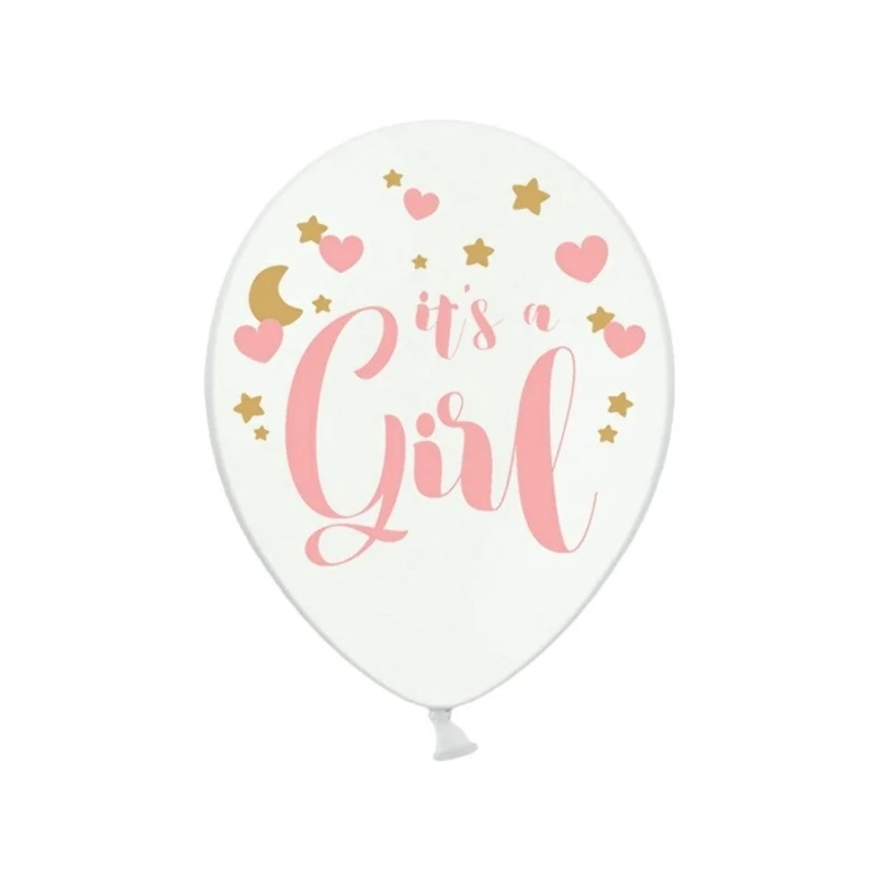 6 Stk. Luftballon Ø30cm "It's a girl" | Weiß Pastell Babyparty Dekoration für Mädchen