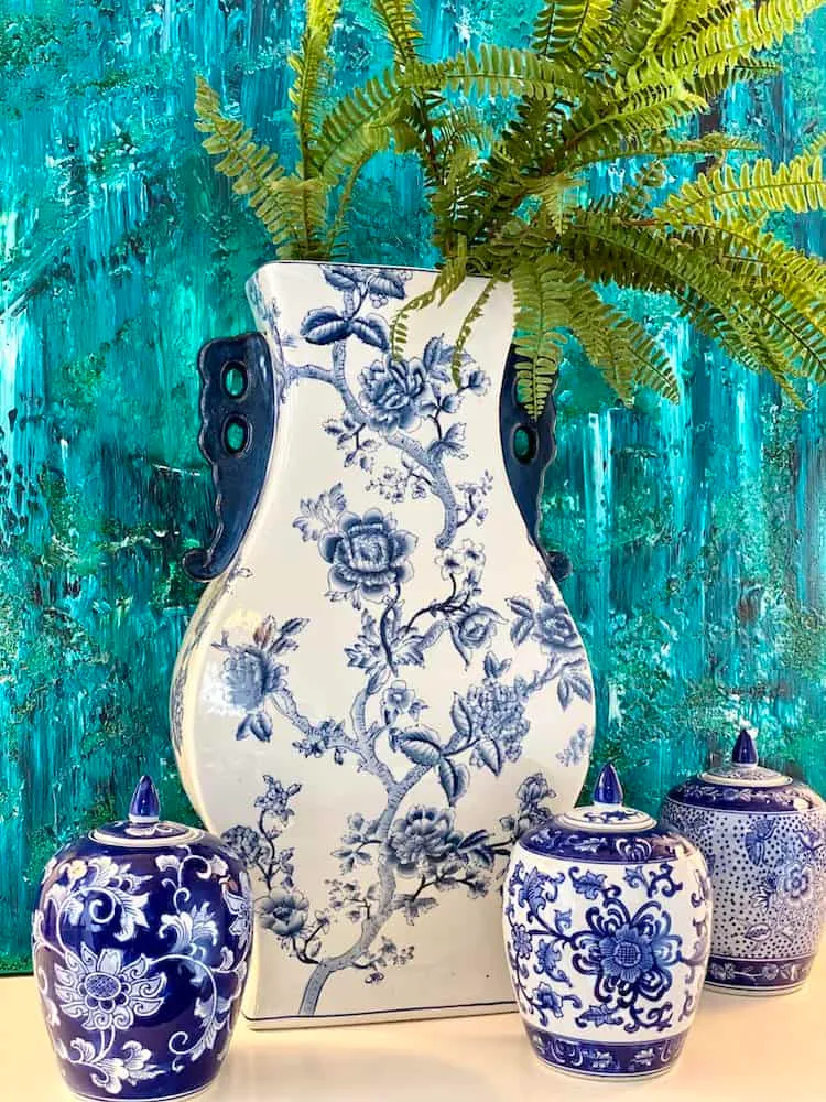 Vase JASMIN blau-weiss 59cm