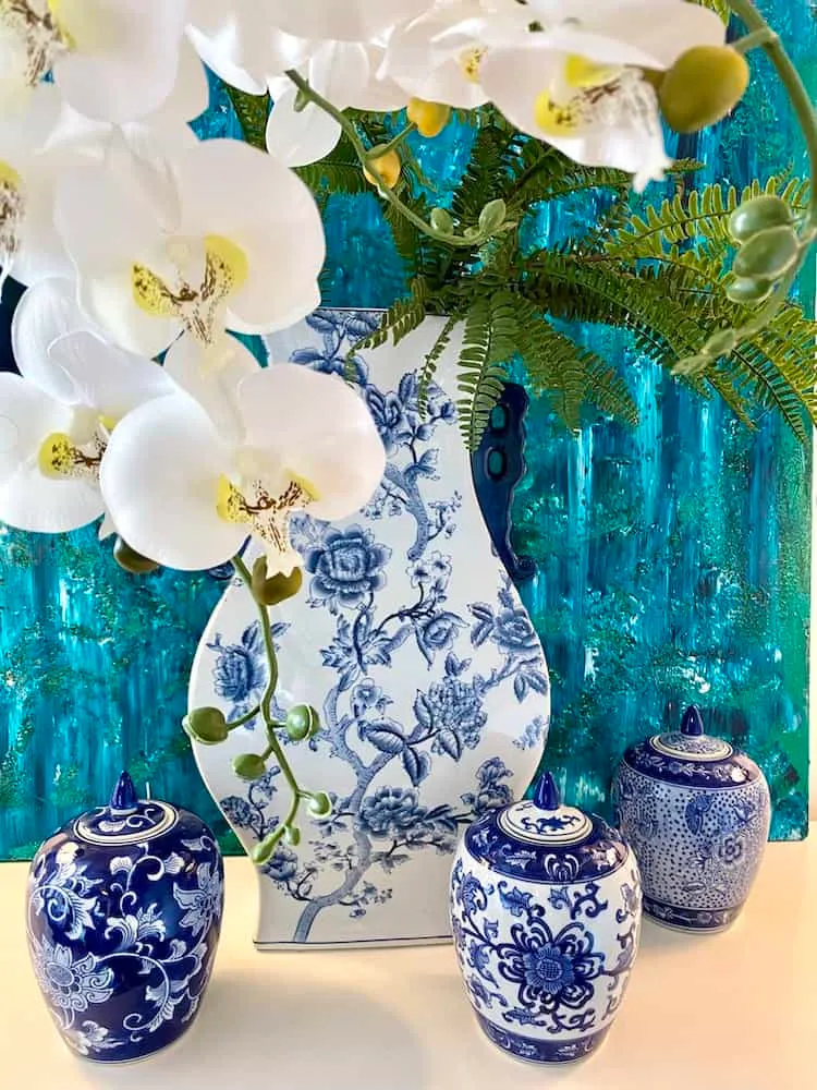 Vase JASMIN blau-weiss 59cm