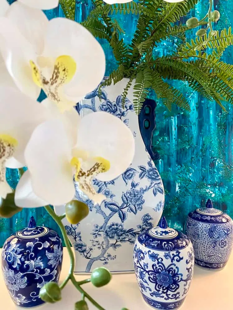 Vase JASMIN blau-weiss 59cm