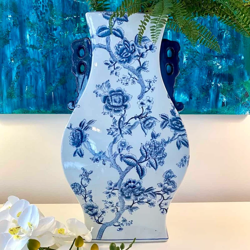 Vase JASMIN blau-weiss 59cm