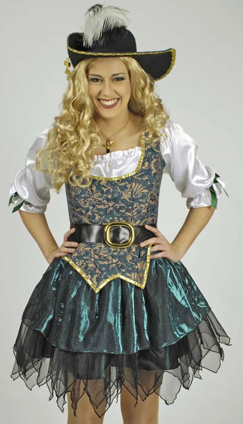 Piraten Kostüm "Angelica" für Damen | Seeräuberin Kleid Türkis