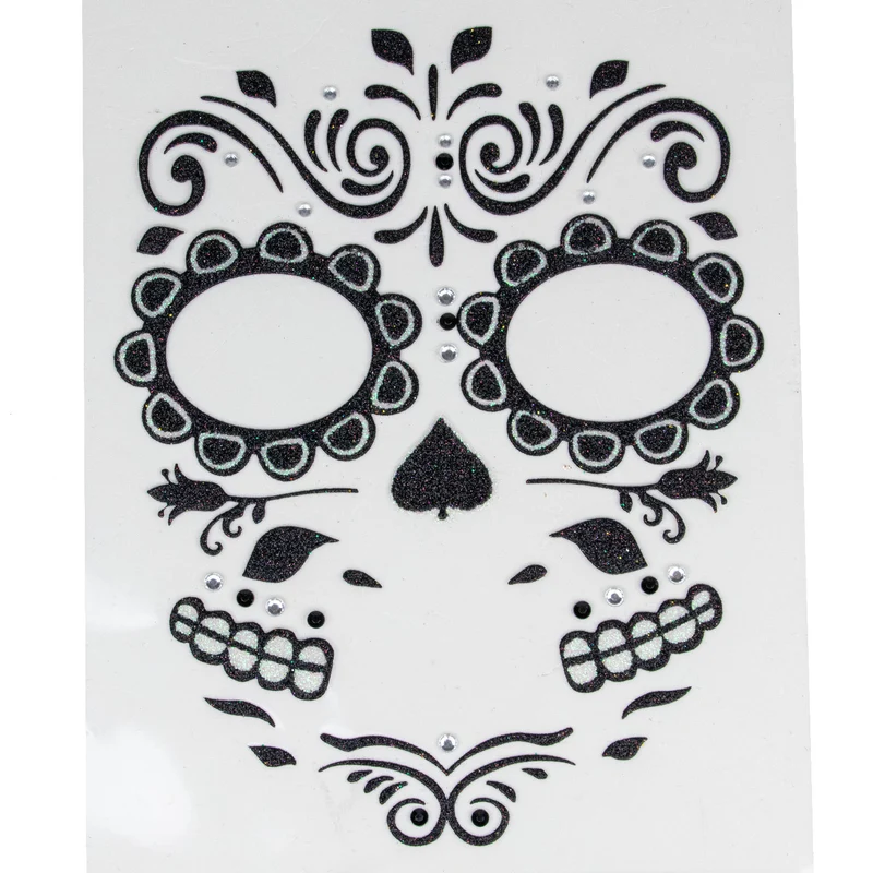 Halloween Gesichts-Tattoo "Skelett" | Schwarz Glitzer