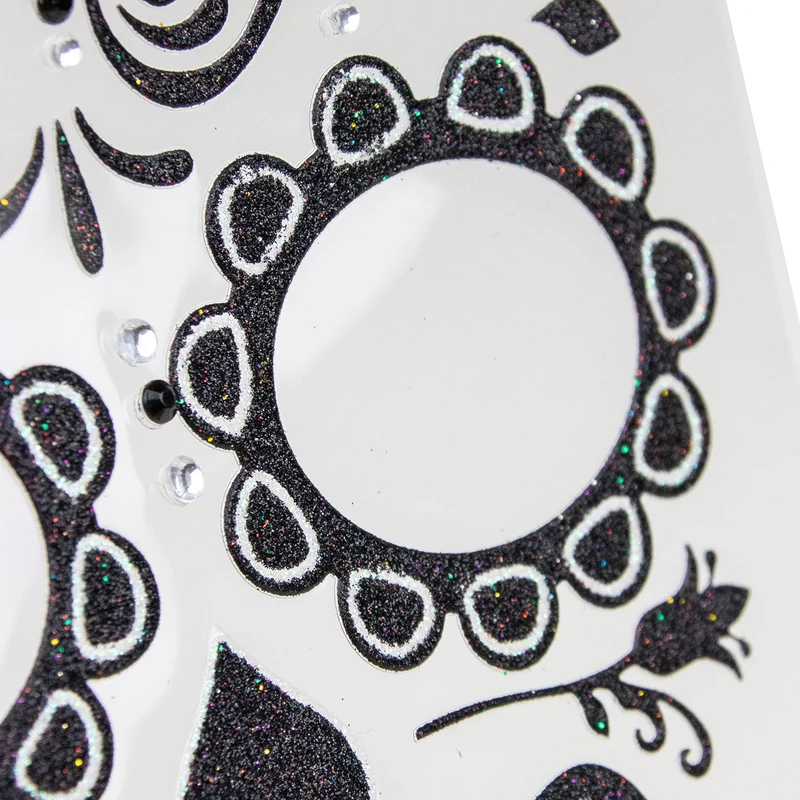 Halloween Gesichts-Tattoo "Skelett" | Schwarz Glitzer
