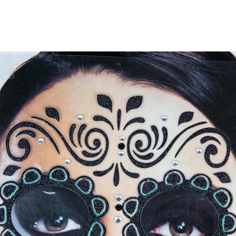Halloween Gesichts-Tattoo "Skelett" | Schwarz Glitzer