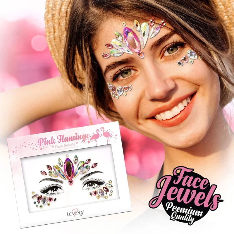 Face Jewels "Pink Flamingo" - Selbstklebende Glitzersteine