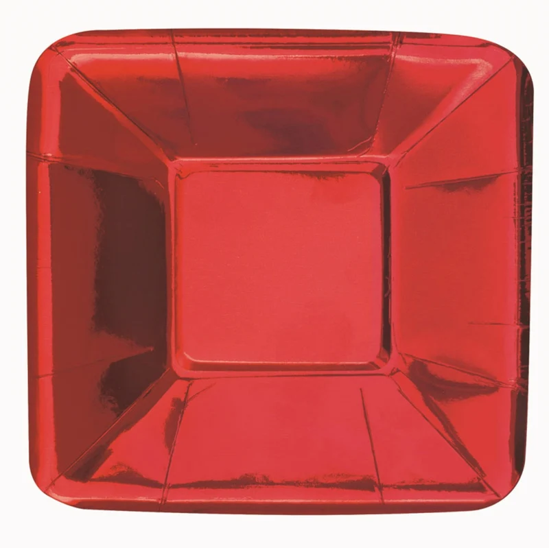 Pappteller Uni Metall Quadrat 13cm/8St. Rot