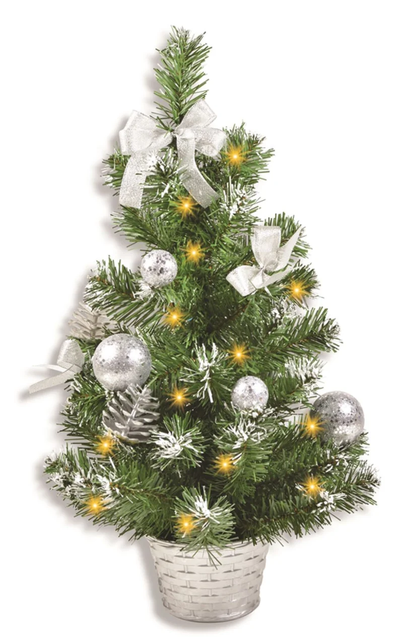 Geschmückter Weihnachtsbaum mit 20er LED Lichterkette - 50cm | 20258 - Silber