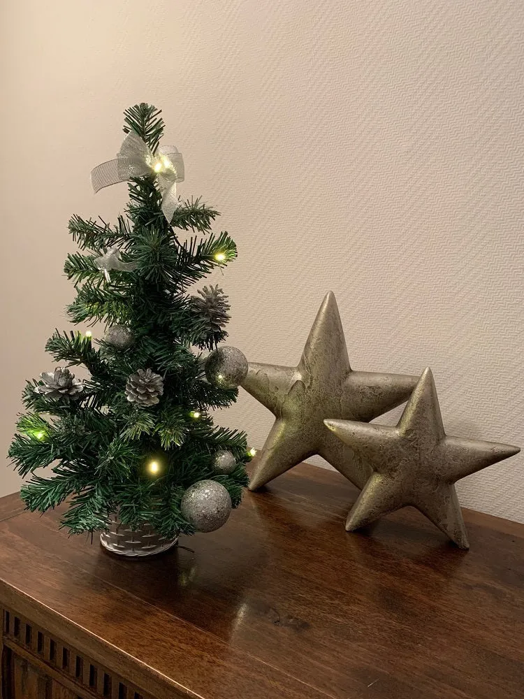 Geschmückter Weihnachtsbaum mit 20er LED Lichterkette - 50cm | 20258 - Silber