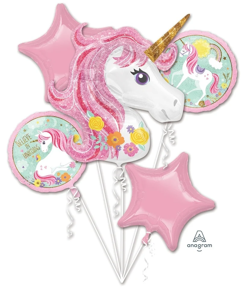 "Magical Unicorn" Folienballon Bouquet mit Einhorn Motiv - 5 Folienballons im Set