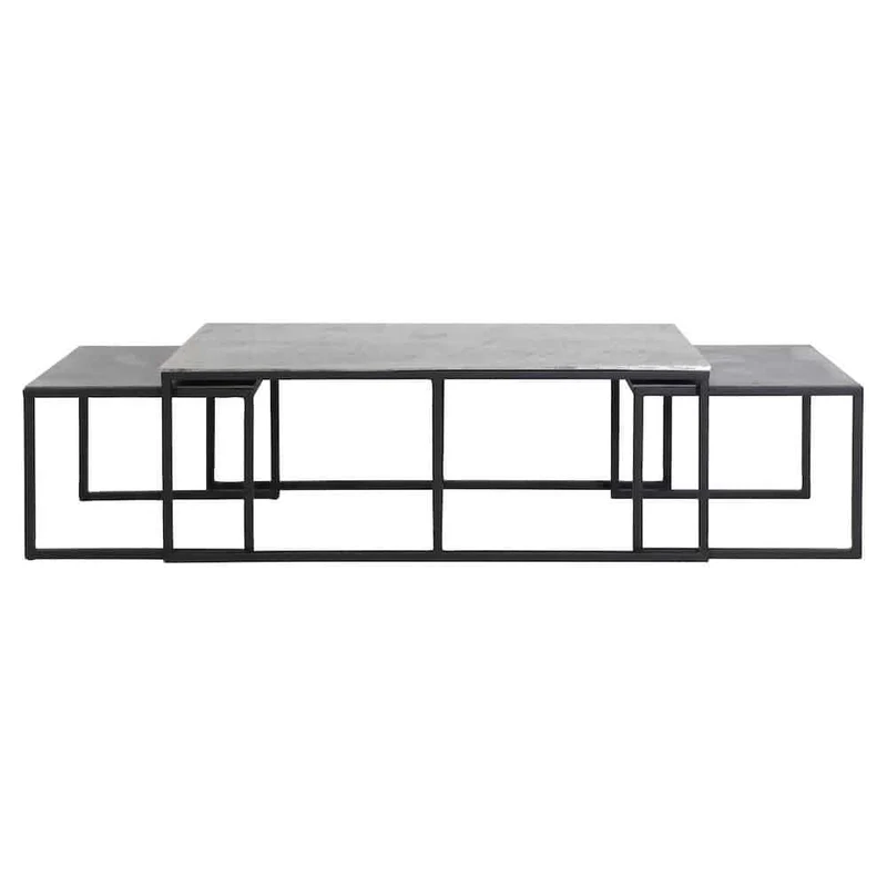 Couchtisch KUMALU antik Zinn-antik lot 3er-Set 120x60x45 cm