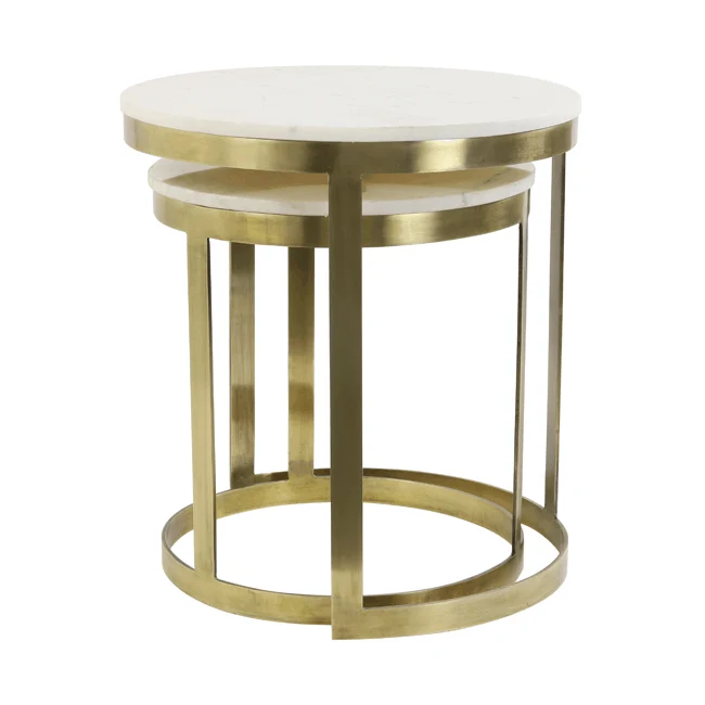 Beistelltisch 2er-Set PERLATO Marmor weiß-antik Bronze