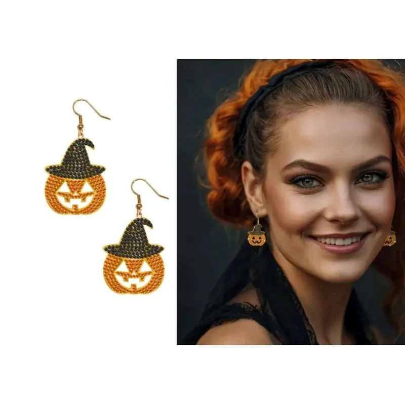 Kürbis Ohrringe mit Glitzersteinen | Orange 2 cm