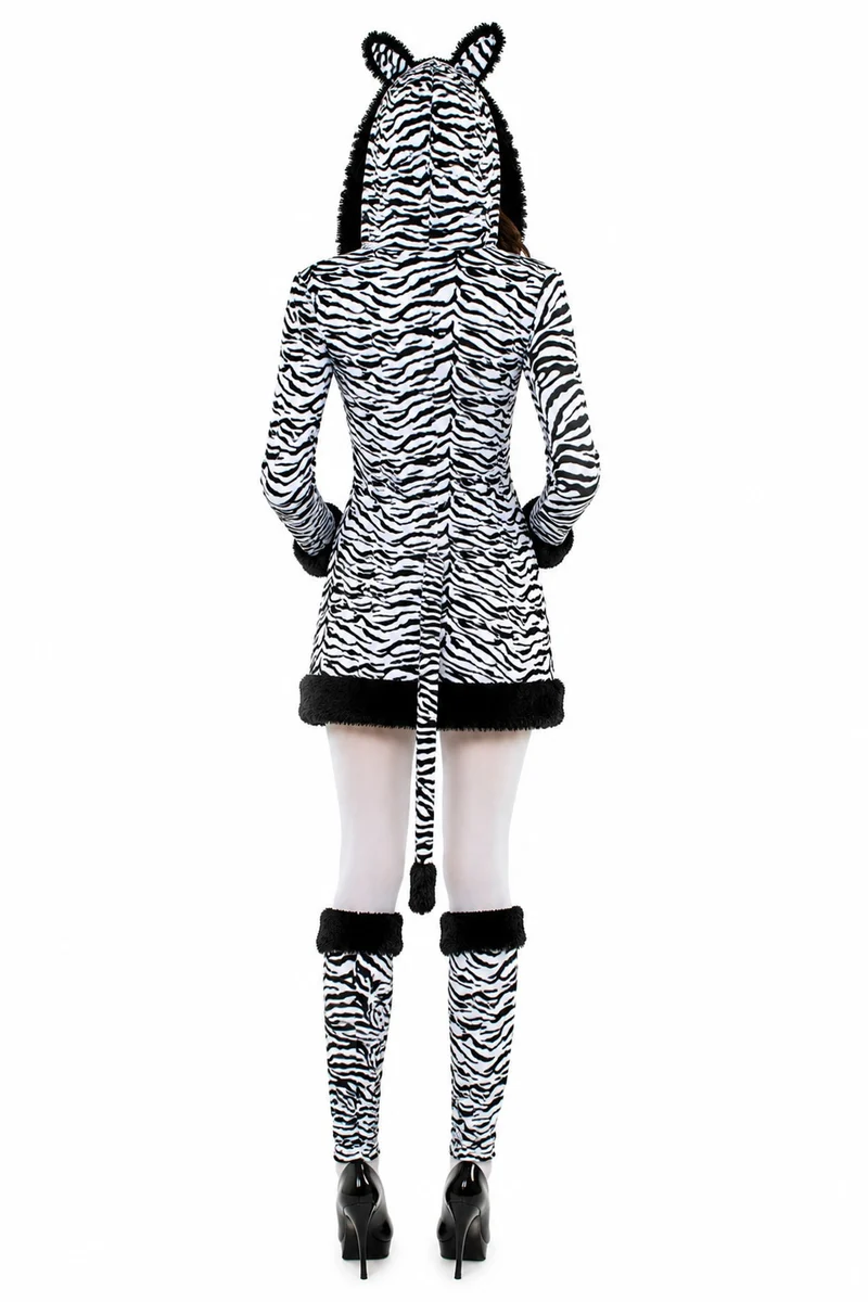 Zebra Tierkostüm für Damen | Kleid mit Stulpen