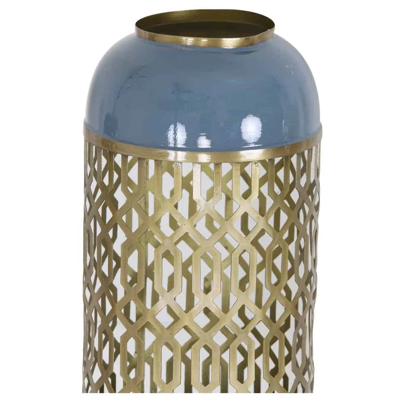 Tischlampe ROHAT blau, goldenes Muster- Ø17x37cm