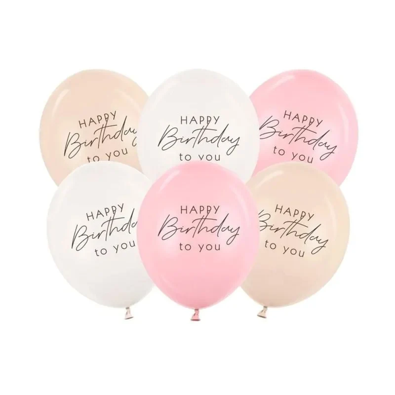 6 Stk. Luftballon Ø30cm "Happy Birthday" | Rosa-Mix