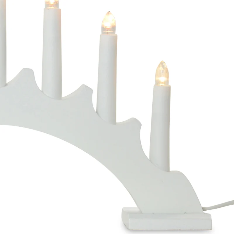 LED Schwibbogen Lichterbogen Rund 7 Kerzen 40x5x24cm - Weiß | 27658 - Fensterleuchter Holz