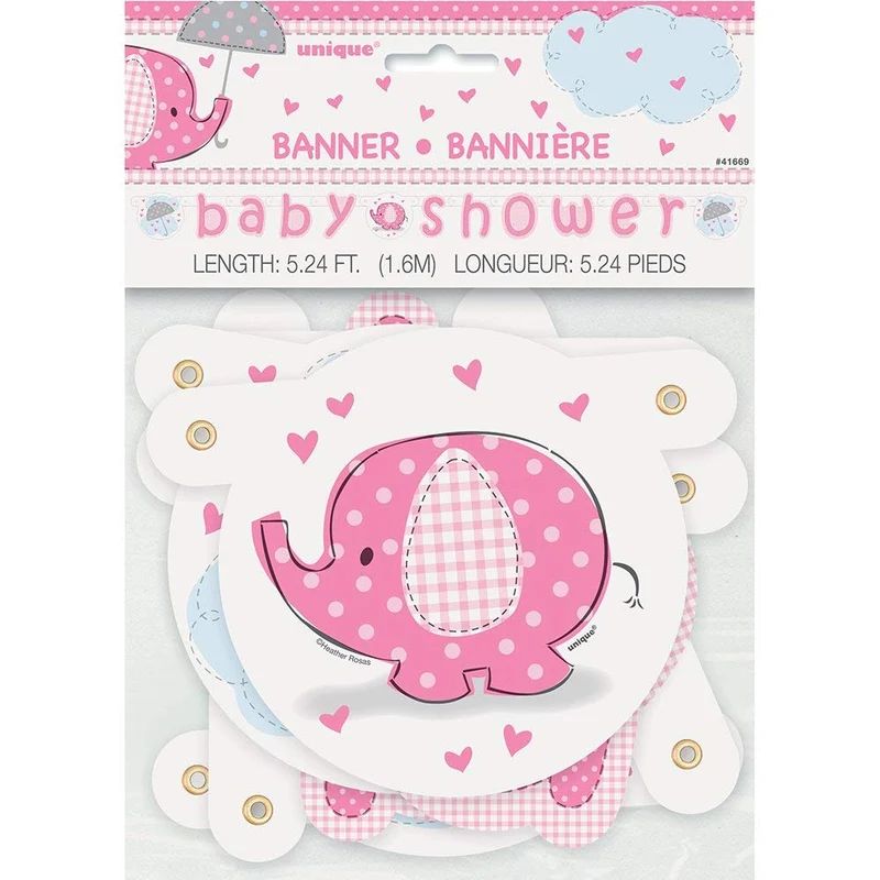 Buchstabengirlande Elefant Baby Shower Pink 160cm