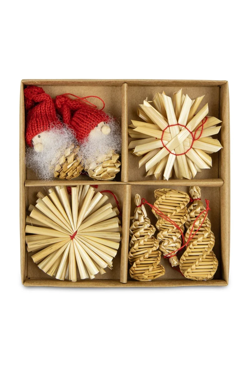 Strohartikel Hänger 12er Set | 6x6 cm | Natur | Weihnachtsbaum | 12803