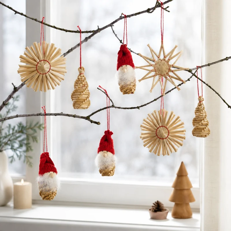Strohartikel Hänger 12er Set | 6x6 cm | Natur | Weihnachtsbaum | 12803