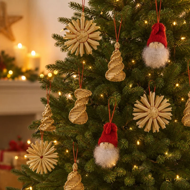 Strohartikel Hänger 12er Set | 6x6 cm | Natur | Weihnachtsbaum | 12803