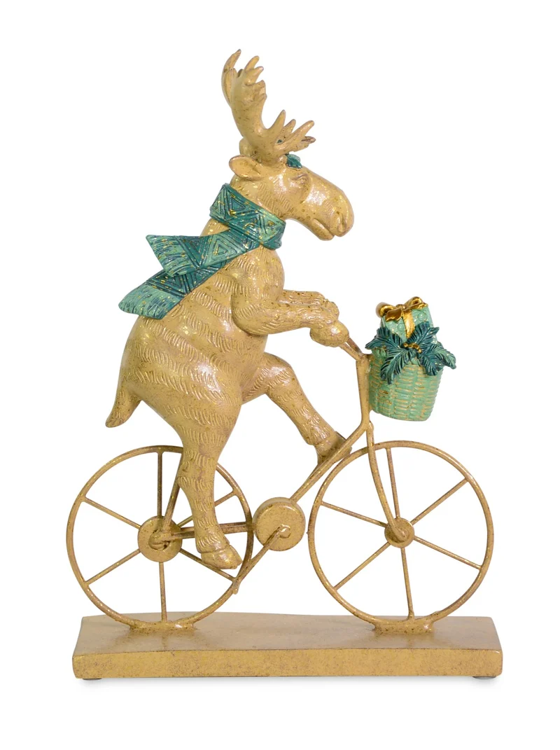 Elch auf Fahrrad | Polyresin braun | 17 x 25 cm | Winter- & Tischdeko | 22500