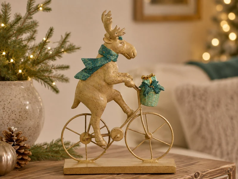 Elch auf Fahrrad | Polyresin braun | 17 x 25 cm | Winter- & Tischdeko | 22500