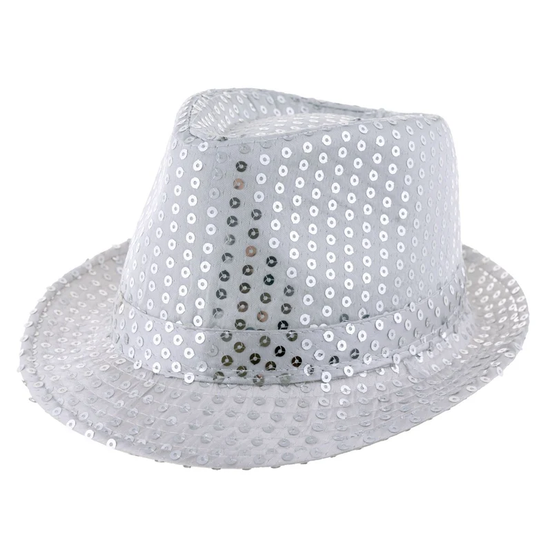 Glitzernder Popstar Hut mit Pailletten | Silber