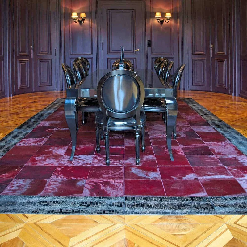 Kuhfell Teppich Bordeaux Patchwork 180 x 240 cm