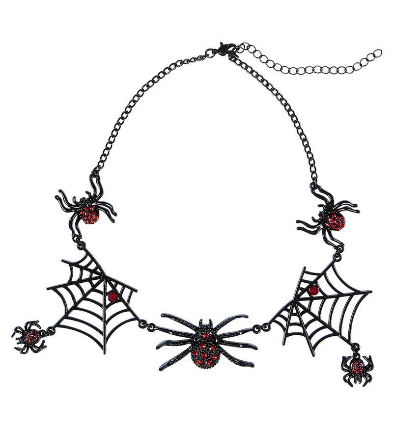 Strass Spinnen Halskette | Schwarz Rot