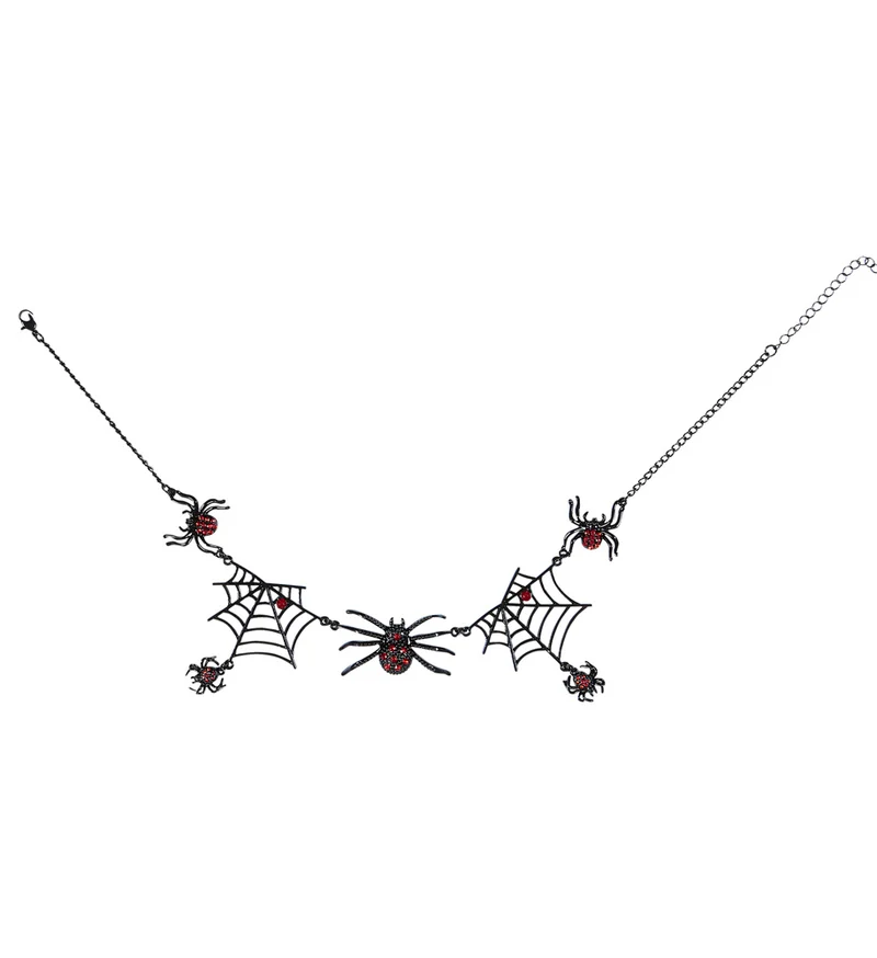 Strass Spinnen Halskette | Schwarz Rot
