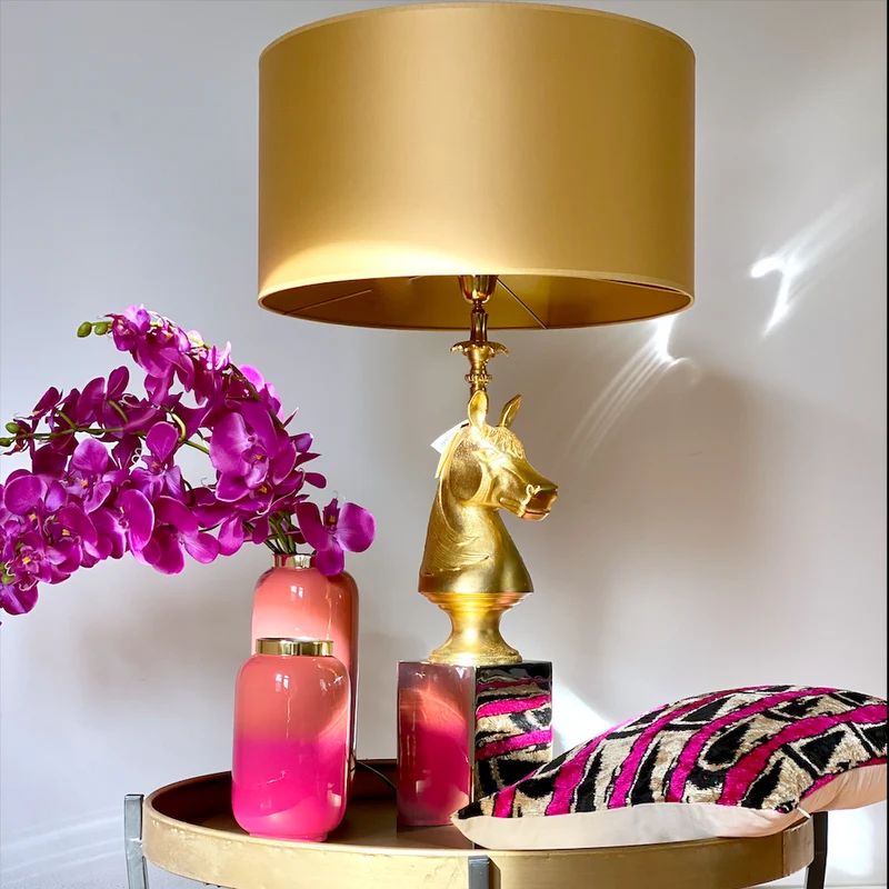 Tischlampe 'CAPRILLI' Satin goldenes Pferd 90 cm