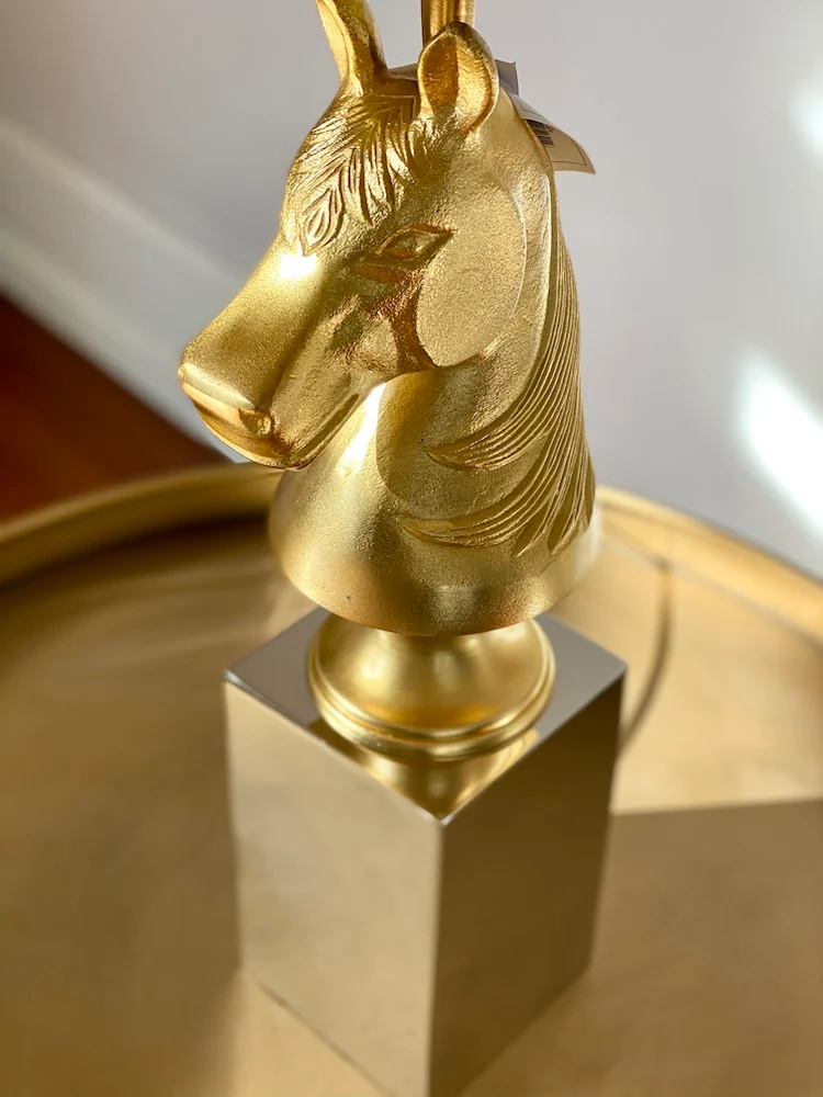 Tischlampe 'CAPRILLI' Satin goldenes Pferd 90 cm