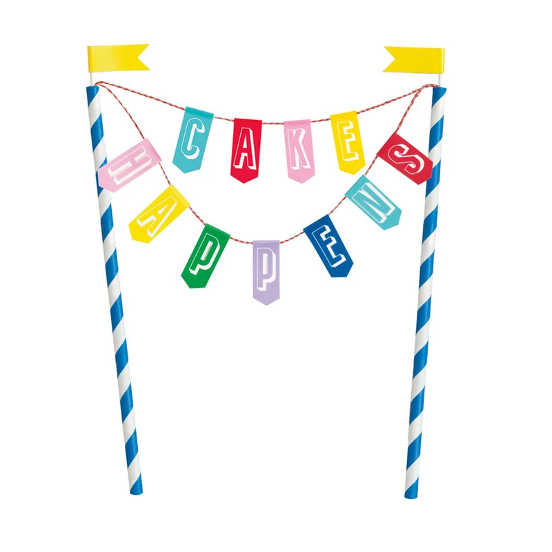 Tortendeko Banner Happy Birthday Cake Happens Rainbow