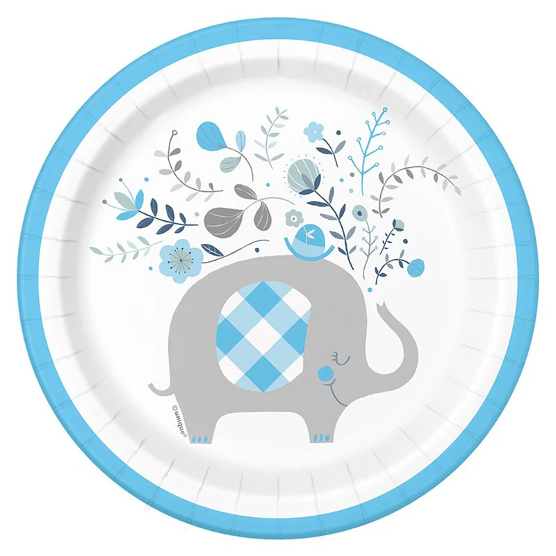 Elefant Floral Pappteller Ø18cm/8Stk. | Blau