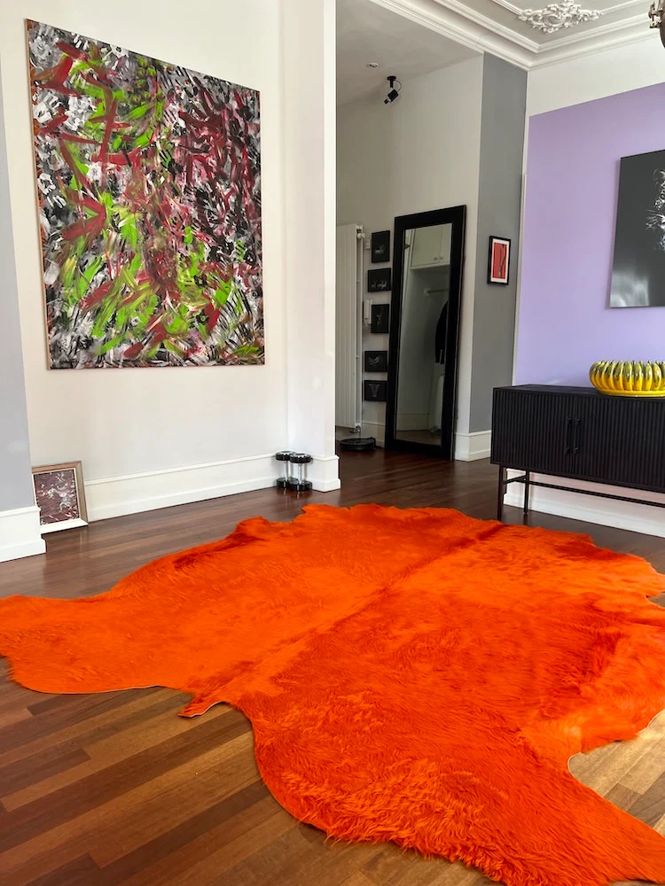 Kuhfell Teppich in Orange