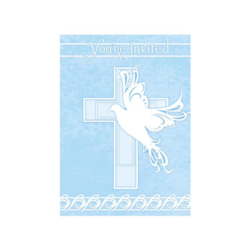 Einladung Kreuz & Taube blau