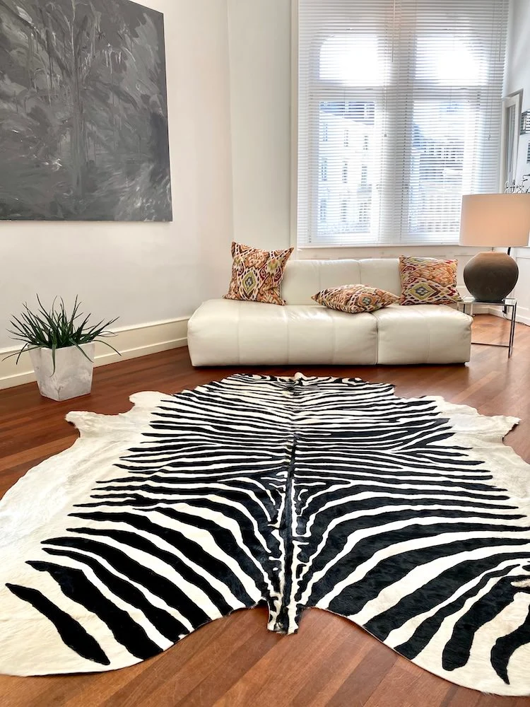 Kuhfell Teppich ZEBRA-Design naturel
