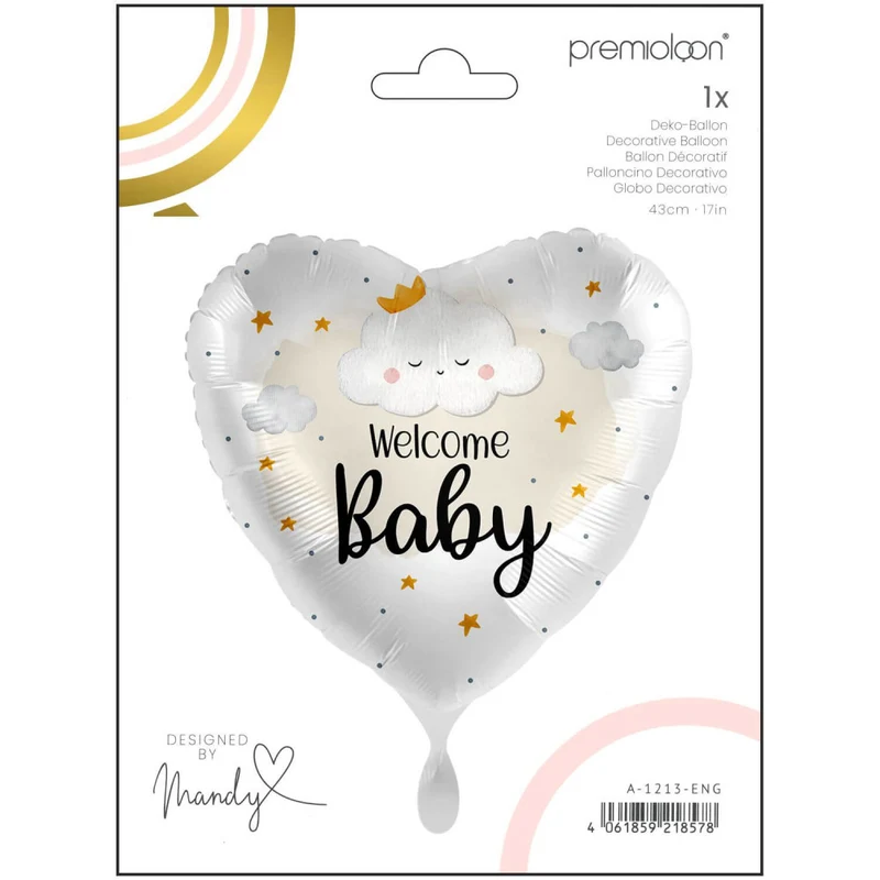 18"/Ø43cm Herz Folienballon "Welcome Baby"