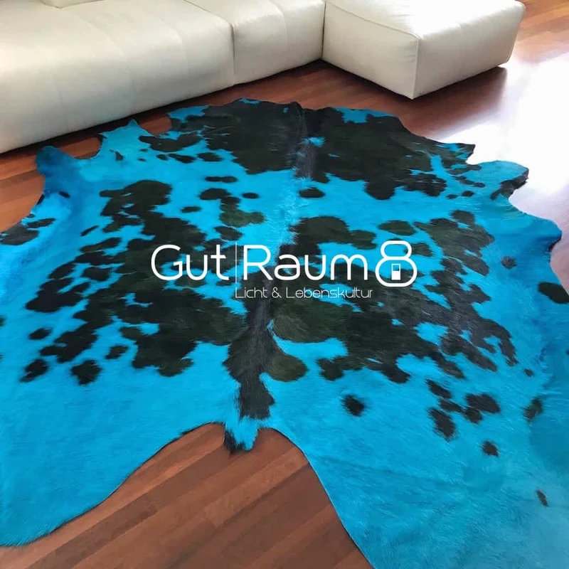 Kuhfell Teppich Tricolor-Türkis