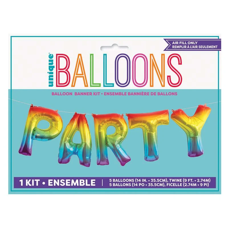 14"/Ø36cm Ballongirlande "PARTY" 35cm | Regenbogen