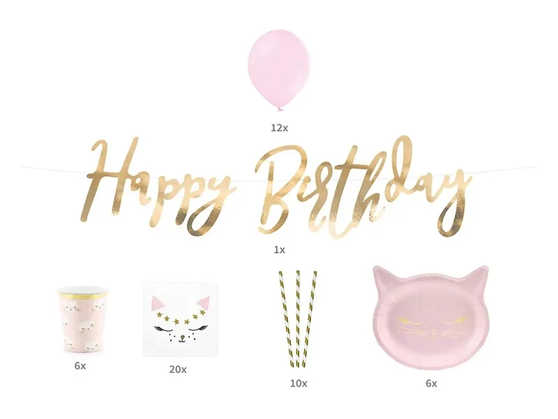 Geburtstag Dekorationsset "Kätzchen" 55-tlg. | Rosa
