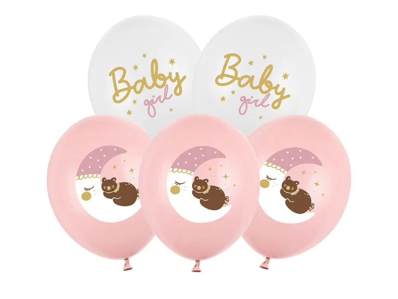 Luftballon Ø30cm "Baby Girl" | 6 Stück - Weiß/Rosa Babyparty Dekoration für Mädchen