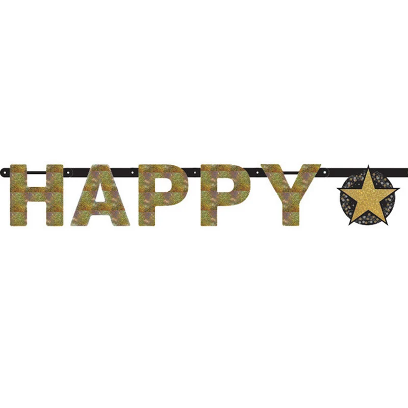 Amscan "Sparkling Celebration" Girlande Happy Birthday 213 x 16,2 cm Schwarz Gold - 9901179 | Party