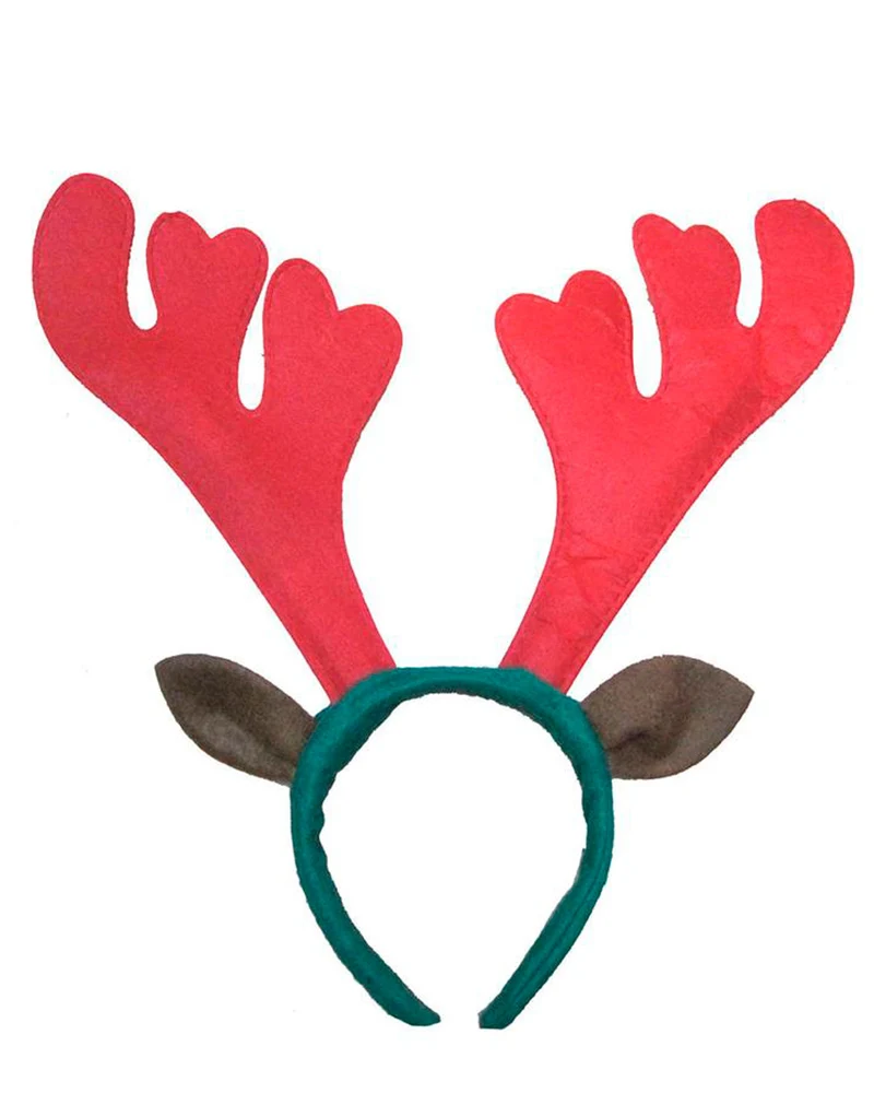 Rentier Haarreif mit Geweih - Grün Rot | Tierkostüm Weihnachten